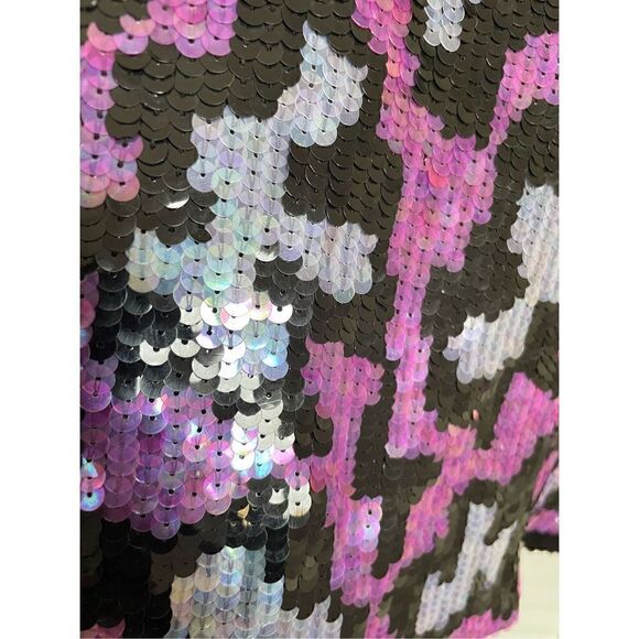 NWT Nicole Miller Collection Sequin Mini Skirt Pink Black Size 0 Retail $290 - Picture 13 of 16
